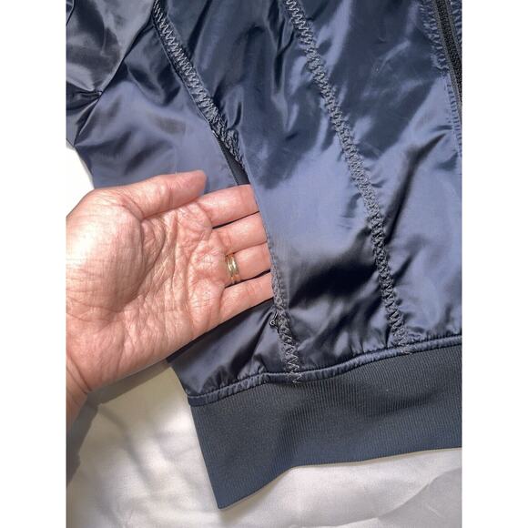 Fabletics x Demi Lovato Bomber Jacket Size Large Black Satin Tori Woven Active - Picture 10 of 16